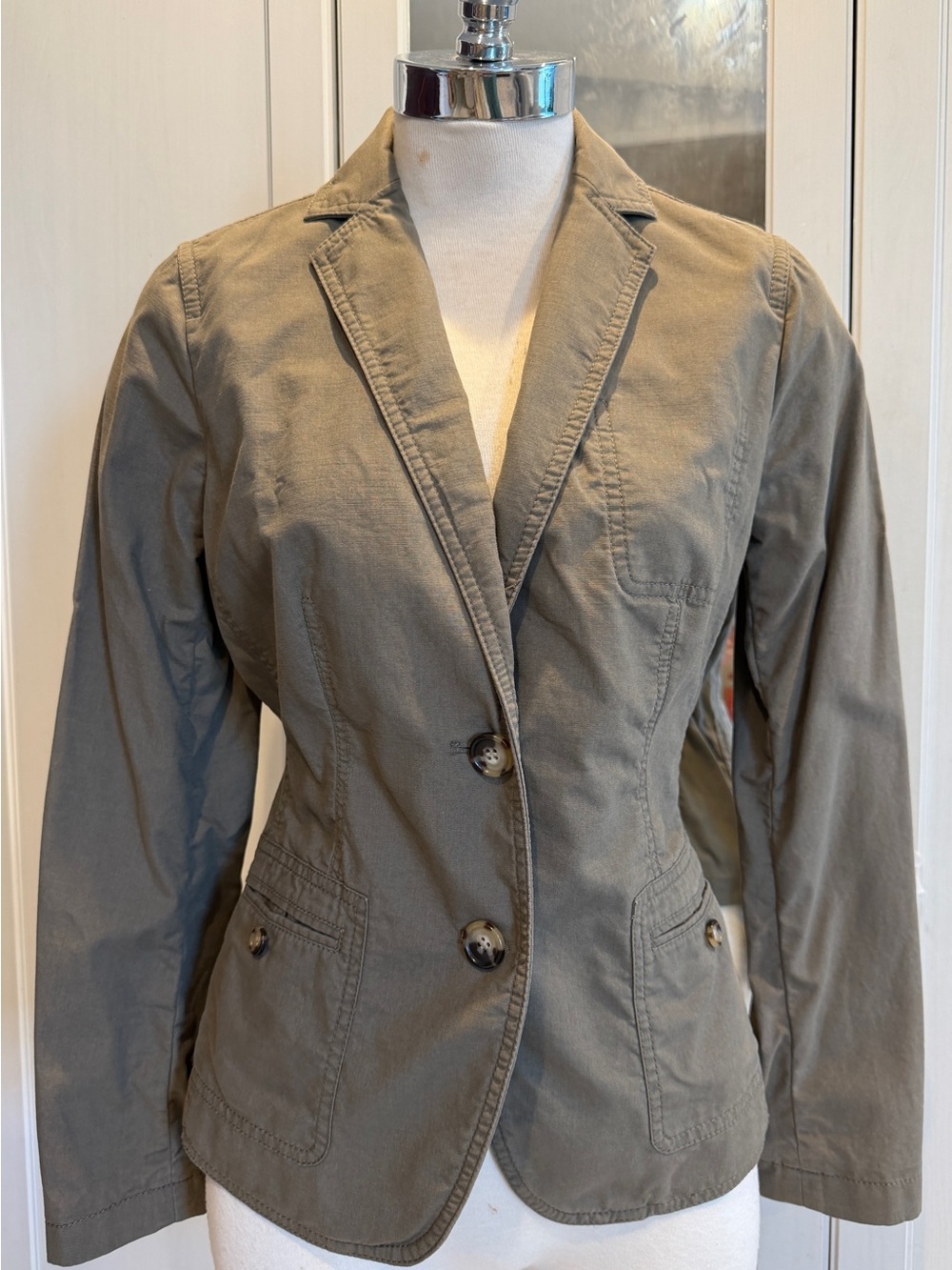 Talbots Olive Green Cotton Tailored Blazer